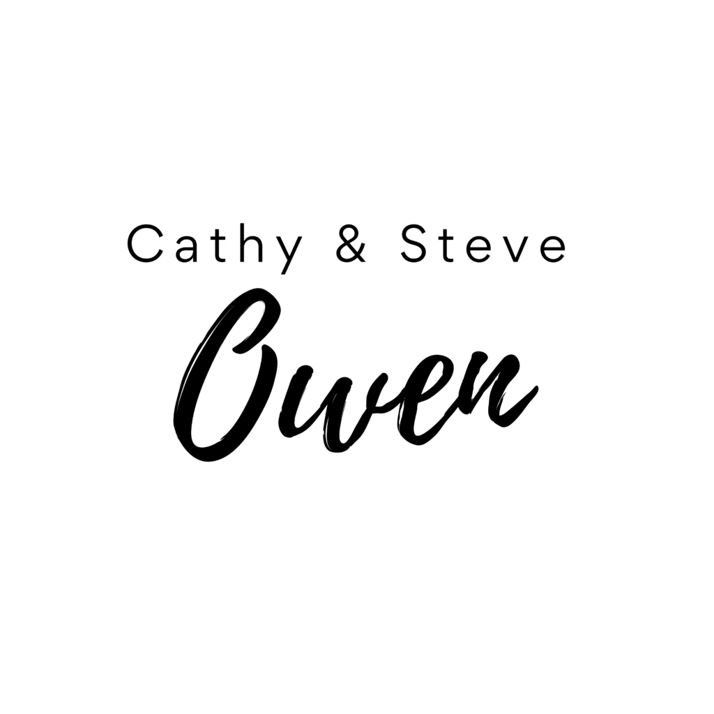 Text reads Cathy & Steve Owen with Cathy & Steve in simple font above Owen in larger, cursive script, all on a white background.