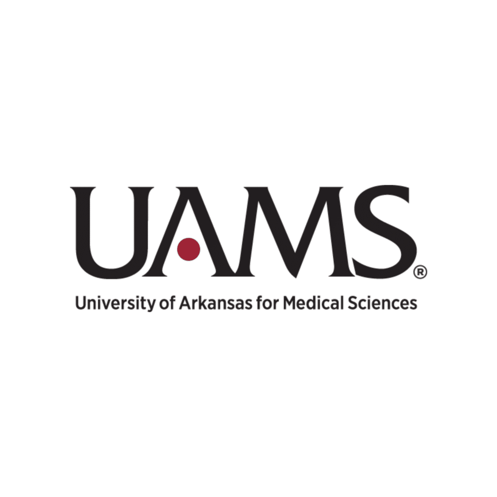 UAMS logo with a red dot inside the letter A and the text University of Arkansas for Medical Sciences below on a white background.